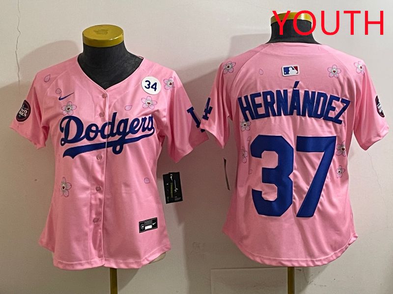 Youth Los Angeles Dodgers #37 Hernandz Pink Sakura Edition 2025 Nike MLB Jersey style 39